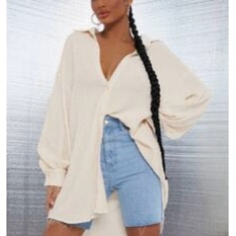 Women's Cream Button-Up Blouse